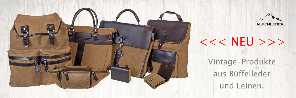 Alpenleder | Neue Serie Vintage. Taschen, Rucksäcke und Accessoires aus Canvas-Leinen und Büffelleder