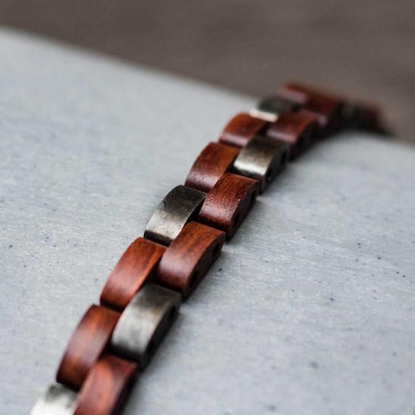 HOLZKERN Armband Rondo Padoukholz Antiksilber