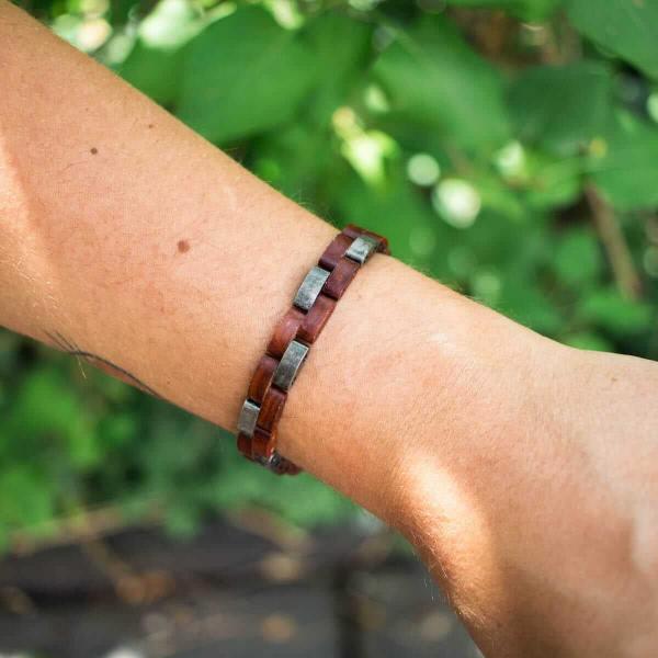 HOLZKERN Armband Rondo Padoukholz Antiksilber