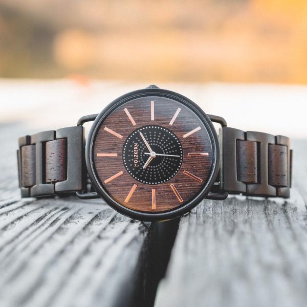 HOLZKERN Sonnensturm Sundance Damen Herren Solar Holzarmbanduhr