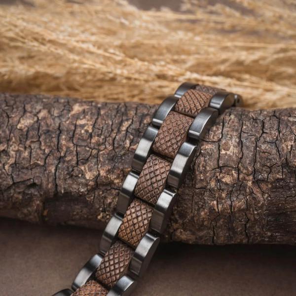 HOLZKERN | Accord (Walnussholz / Grau) Armband Bandlet