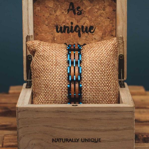 HOLZKERN | Bandlett Armband ADAGIO (Koaholz / Blau)