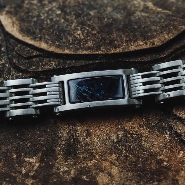 HOLZKERN | Bandlett Armband ADAGIO (Marmor Blau / Silber)