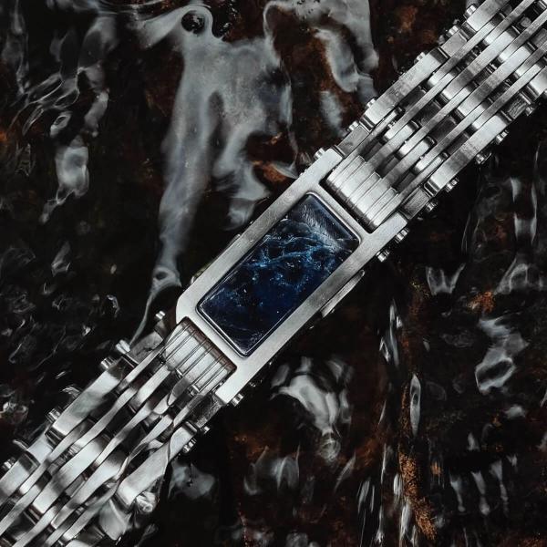 HOLZKERN | Bandlett Armband ADAGIO (Marmor Blau / Silber)