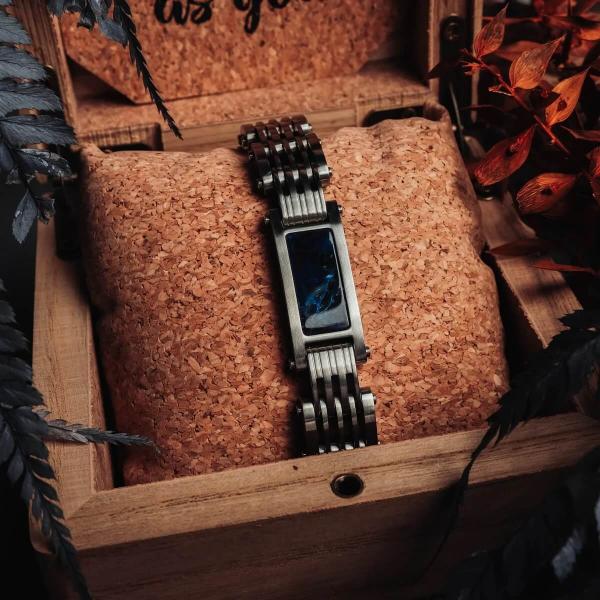 HOLZKERN | Bandlett Armband ADAGIO (Marmor Blau / Silber)