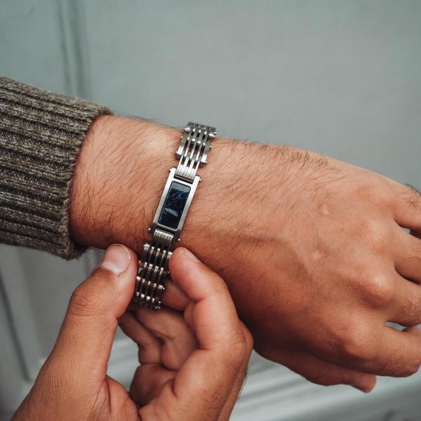 HOLZKERN | Bandlett Armband ADAGIO (Marmor Blau / Silber)