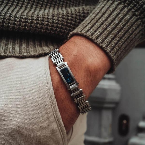 HOLZKERN | Bandlett Armband ADAGIO (Marmor Blau / Silber)