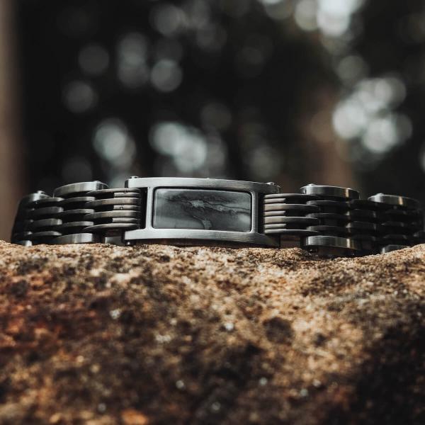 HOLZKERN | Bandlett Armband ADAGIO (Marmor Grau / Silber)