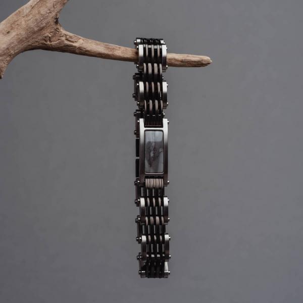 HOLZKERN | Bandlett Armband ADAGIO (Marmor Grau / Silber)