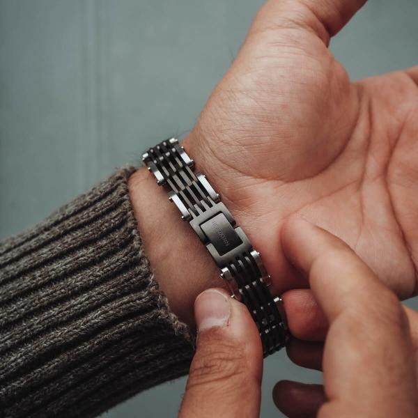 HOLZKERN | Bandlett Armband ADAGIO (Marmor Grau / Silber)