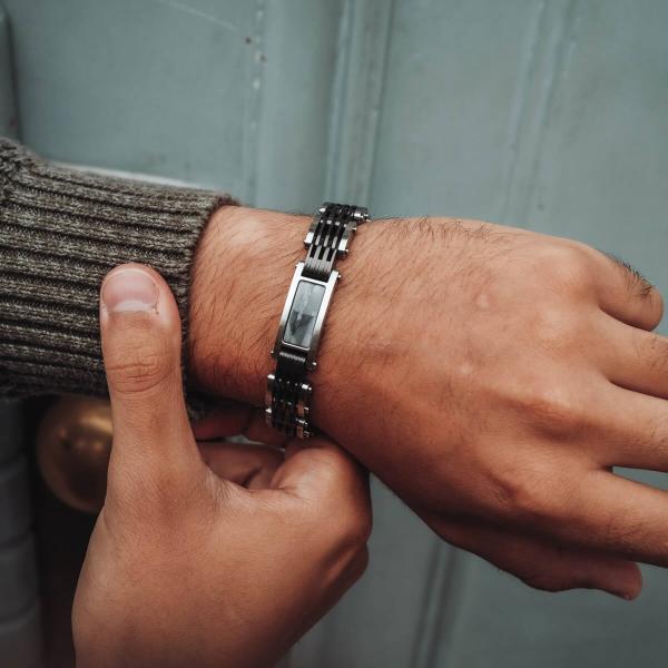 HOLZKERN | Bandlett Armband ADAGIO (Marmor Grau / Silber)