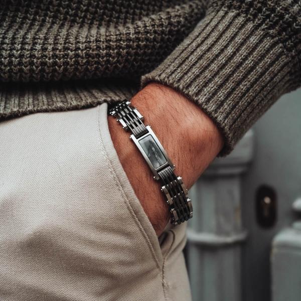 HOLZKERN | Bandlett Armband ADAGIO (Marmor Grau / Silber)