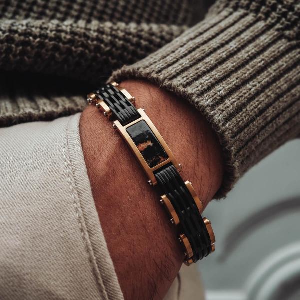 HOLZKERN | Bandlett Armband ADAGIO (Marmor / Schwarz Gold)