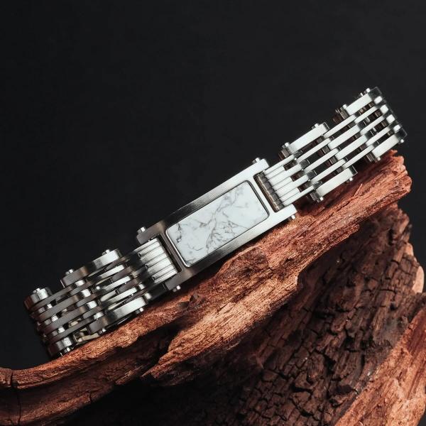 HOLZKERN | Bandlett Armband ADAGIO (Marmor Weiß / Silber)