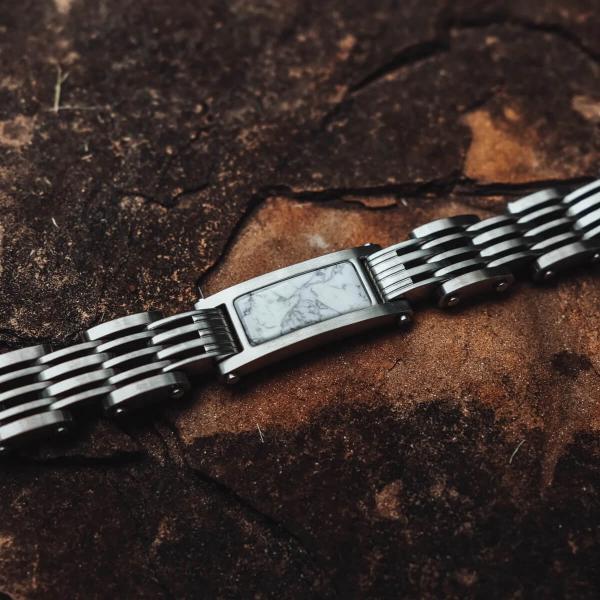 HOLZKERN | Bandlett Armband ADAGIO (Marmor Weiß / Silber)