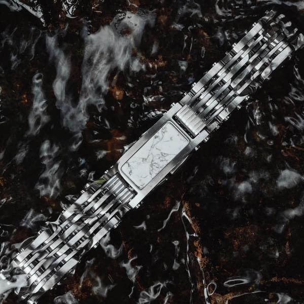 HOLZKERN | Bandlett Armband ADAGIO (Marmor Weiß / Silber)