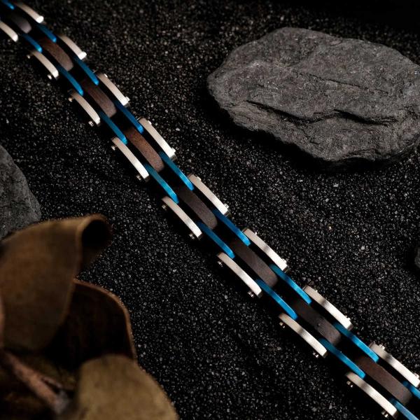HOLZKERN | Bandlett Armband Allegro (Ahornholz / Silber & Blau)