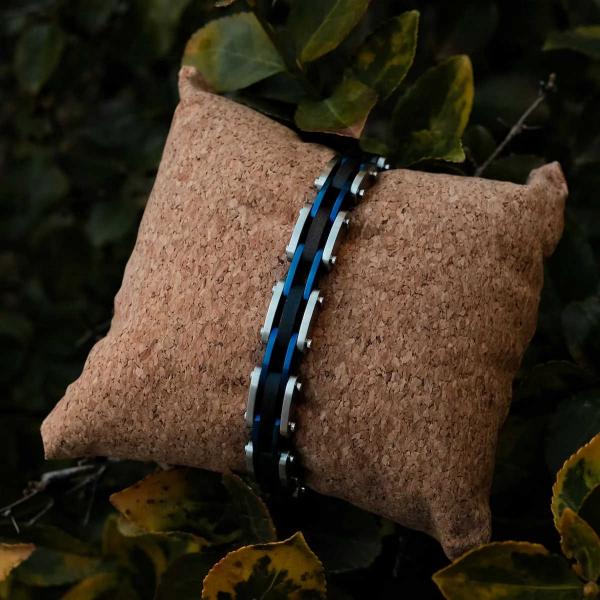 HOLZKERN | Bandlett Armband Allegro (Ahornholz / Silber & Blau)
