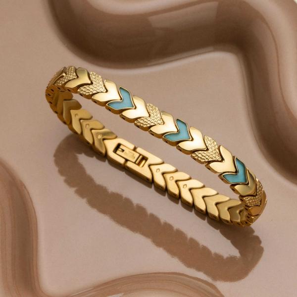 HOLZKERN | Armband Bandlett Alula (Aquamarin / Gold)