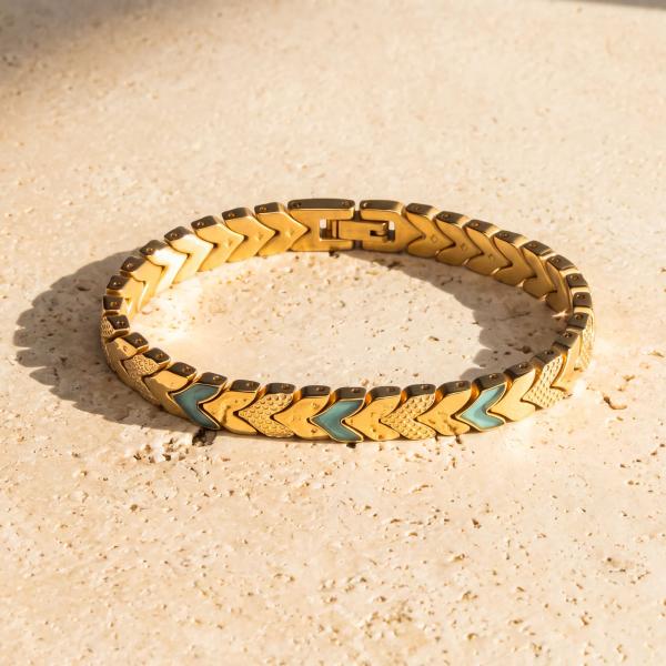 HOLZKERN | Armband Bandlett Alula (Aquamarin / Gold)