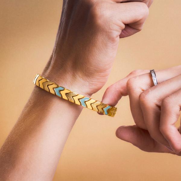 HOLZKERN | Armband Bandlett Alula (Aquamarin / Gold)