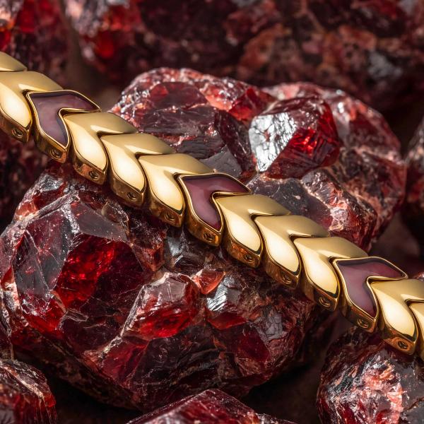 HOLZKERN | Armband Bandlett Alula (Granat / Gold)