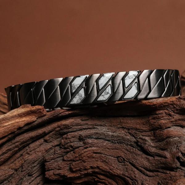 HOLZKERN | Armband Bandlett Bariton (Howlith / Dunkelgrau))