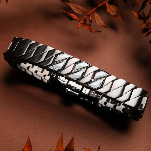 HOLZKERN | Armband Bandlett Bariton (Howlith / Dunkelgrau))