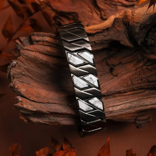 HOLZKERN | Armband Bandlett Bariton (Howlith / Dunkelgrau))