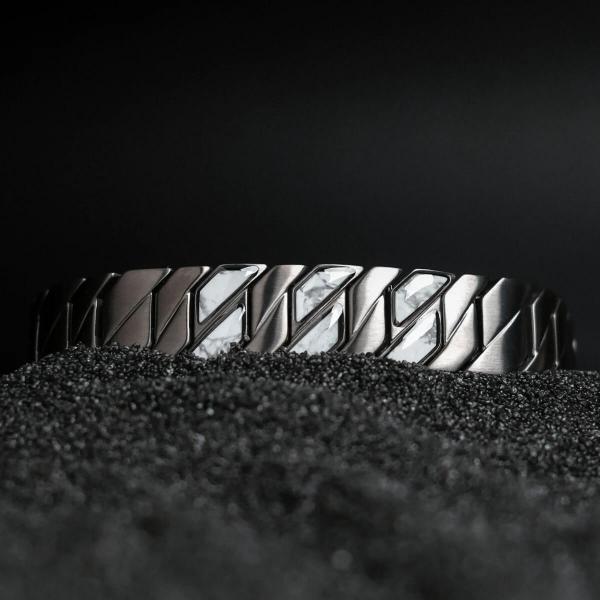 HOLZKERN | Armband Bandlett Bariton (Howlith / Dunkelgrau))