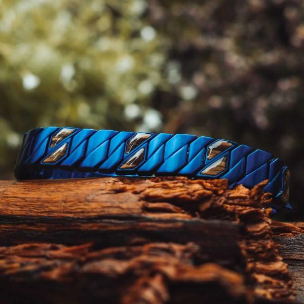 HOLZKERN | Armband Bandlett Bariton (Zebrano / Blau)
