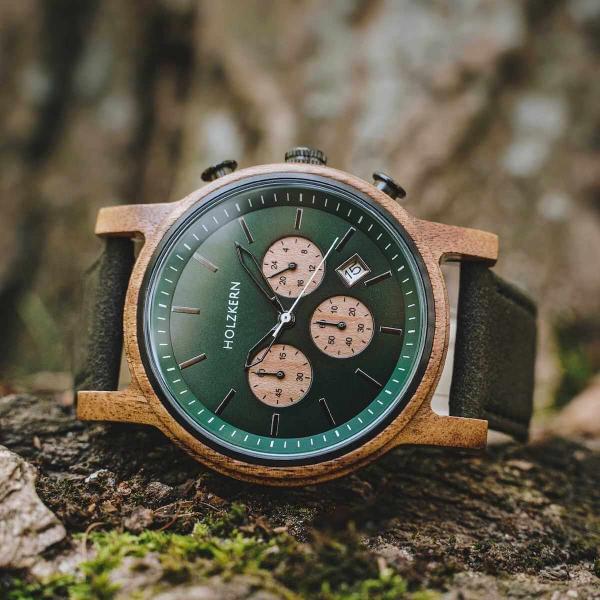 HOLZKERN | Baumkrone Waldlauf Herren Chronograph Leder