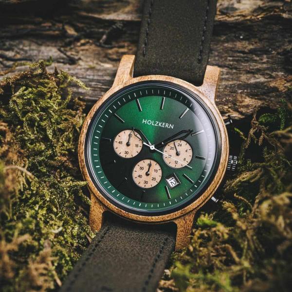 HOLZKERN | Baumkrone Waldlauf Herren Chronograph Leder