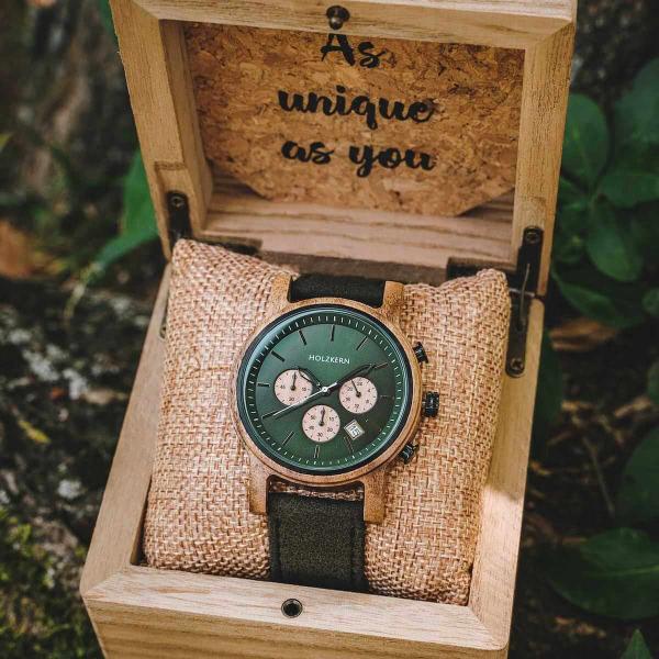 HOLZKERN | Baumkrone Waldlauf Herren Chronograph Leder