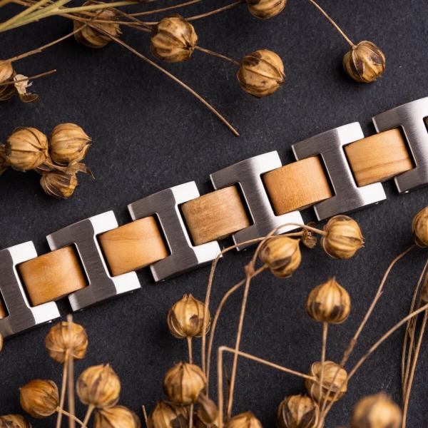 HOLZKERN | Bandlett Armband Capriccio (Olivenholz / Silber)