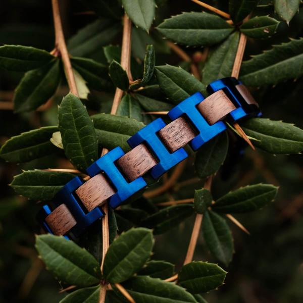 HOLZKERN | Bandlett Armband Capriccio (Walnussholz / Blau)
