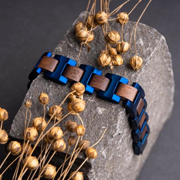 HOLZKERN | Bandlett Armband Capriccio (Walnussholz / Blau)