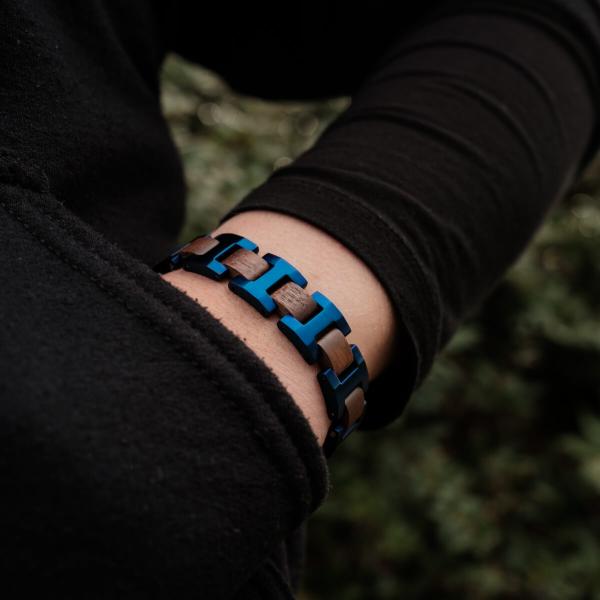 HOLZKERN | Bandlett Armband Capriccio (Walnussholz / Blau)