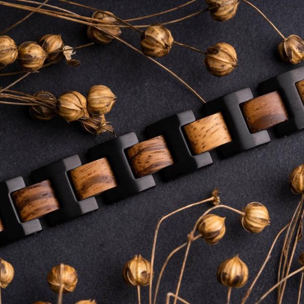 HOLZKERN | Bandlett Armband Capriccio (Zebranoholz / Schwarz)