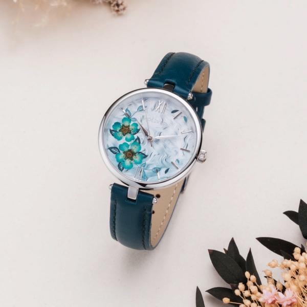 Preview: HOLZKERN | Everbloom Damen Armbanduhr (Pflaumenblüte / Blau)