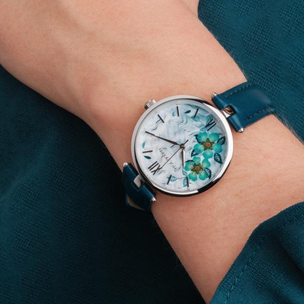 HOLZKERN | Everbloom Damen Armbanduhr (Pflaumenblüte / Blau)