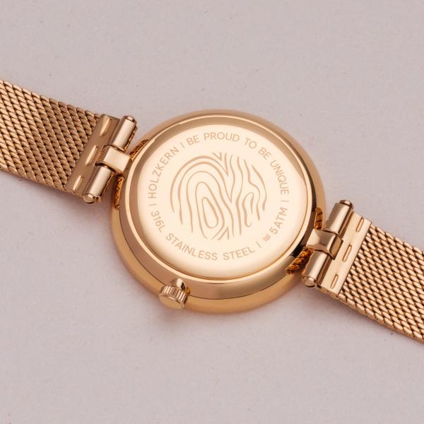 HOLZKERN | Everbloom Damen Armbanduhr (Pflaumenblüte / Gold)