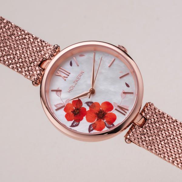 HOLZKERN | Everbloom Damen Armbanduhr (Pflaumenblüte / Roségold)