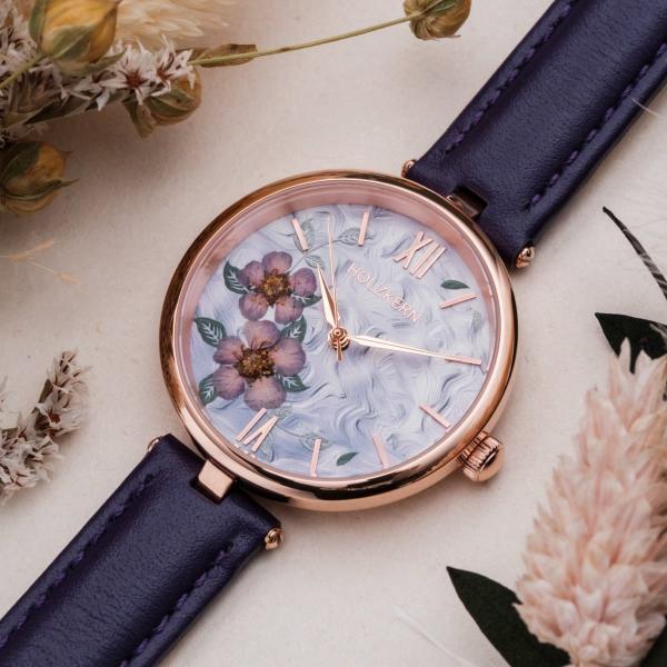 HOLZKERN | Everbloom Damen Armbanduhr (Pflaumenblüte / Violett)