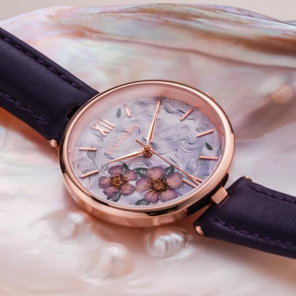 HOLZKERN | Everbloom Damen Armbanduhr (Pflaumenblüte / Violett)