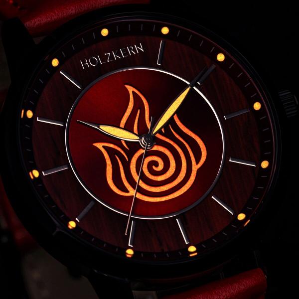 HOLZKERN | Avatar Fire Nation Damen Armbanduhr (Padoukholz/ Rot)