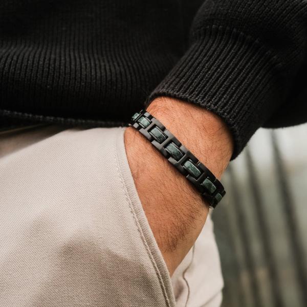 HOLZKERN | Bandlett Armband Forte Marmor grün Edelstahl schwarz