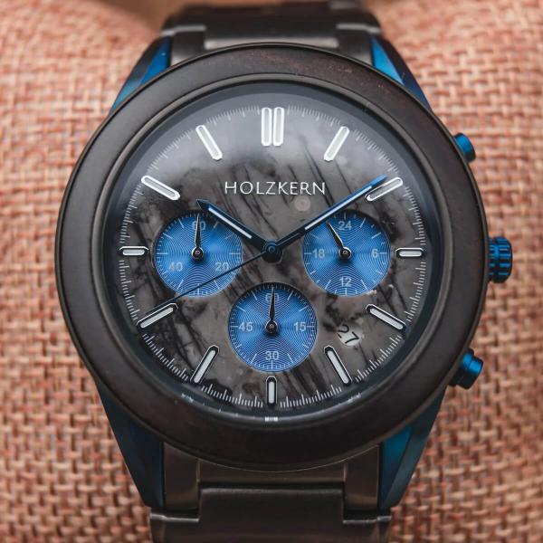 HOLZKERN | Intergalactic Night Sky Herren Holzarmbanduhr Leadwood Marmor