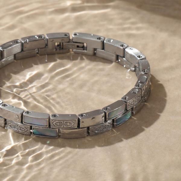 HOLZKERN | Armband Bandlett Kensington (Perlmutt / Silber)
