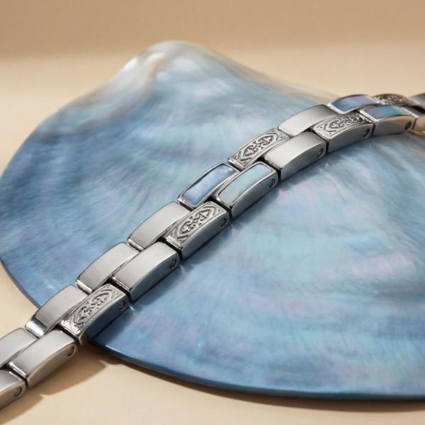 HOLZKERN | Armband Bandlett Kensington (Perlmutt / Silber)